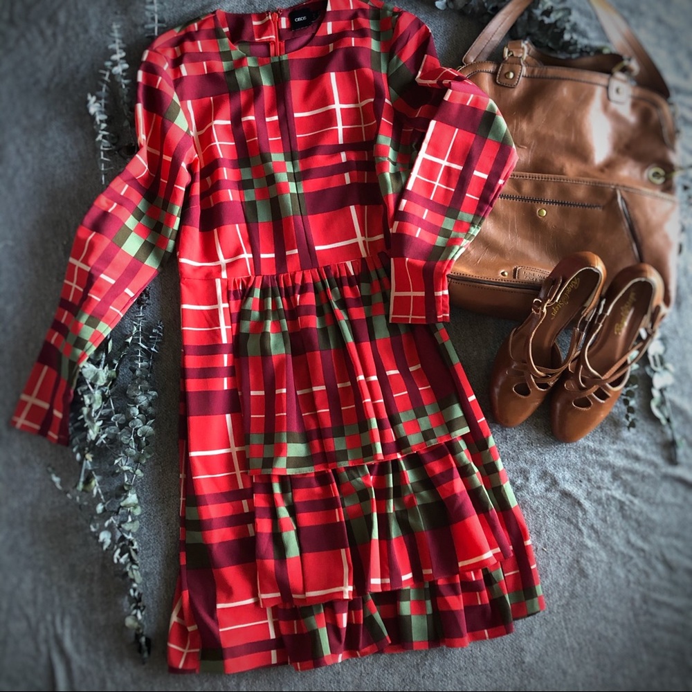ASOS Red Plaid Long Sleeve Dress